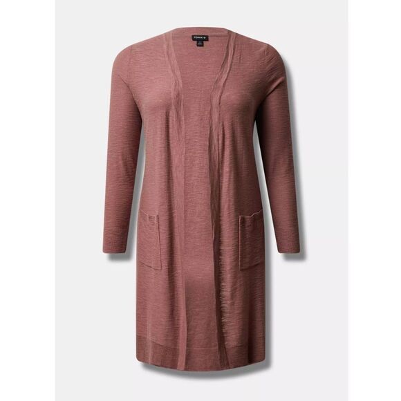 Torrid Slub Open Front Duster Sweater Lightweight Rose Taupe Plus 3 (22-24) 3X - Picture 1 of 7